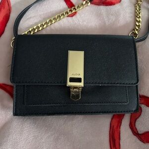 Aldo Black and Gold Crossbody Bag with Chain Strap